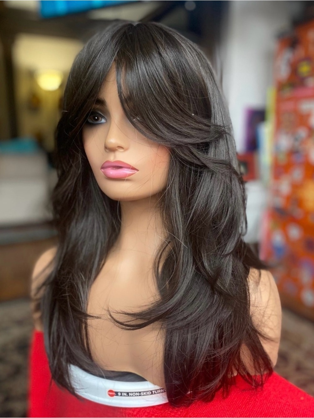 Darkest brown black/off black natural look layered wig